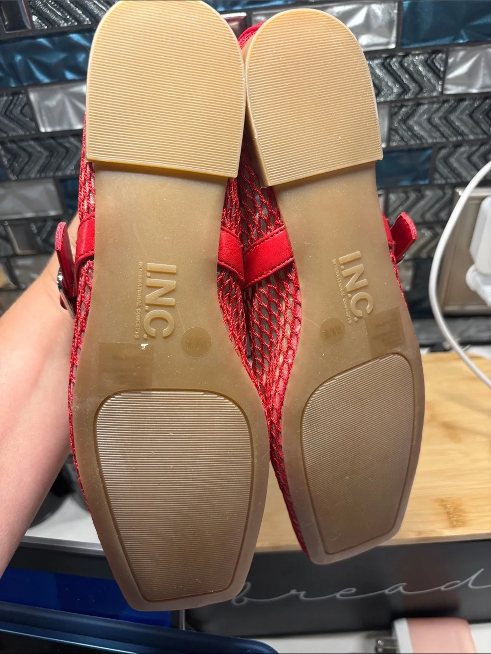 INC International Concepts Red Mesh Mary Jane Flats with Buckle Strap